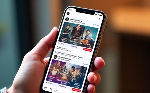 Social-Media-Posts eines Hotels auf einem Smartphone-Display.